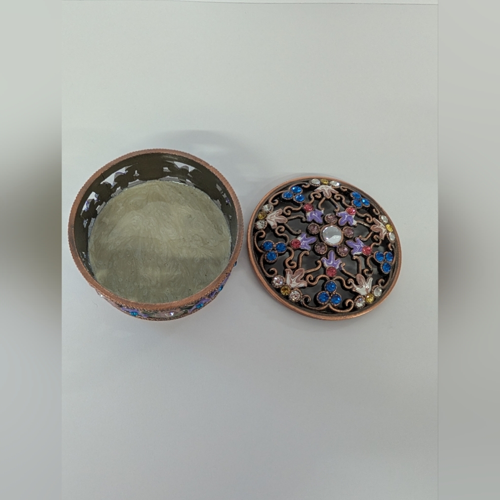 Ornate Mini Jewelry Box Or Ring Holder with Colorful Gemstones. - Picture 2 of 3